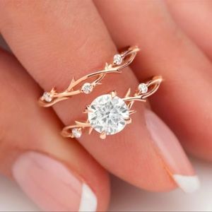 18K Promise Rose Gold Diamond Vine Double Ring